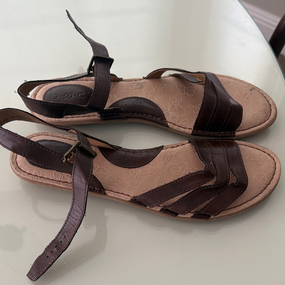 b.o.c. Dark Brown Leather Strappy Slingback Sandals